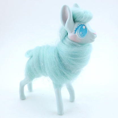 Turquoise Cotton Candy Llama Figurine - Polymer Clay Carnival Animals