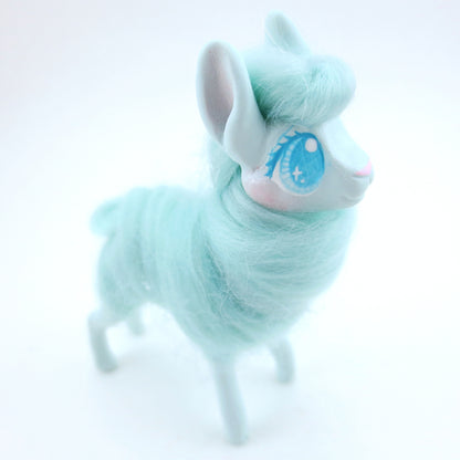 Turquoise Cotton Candy Llama Figurine - Polymer Clay Carnival Animals