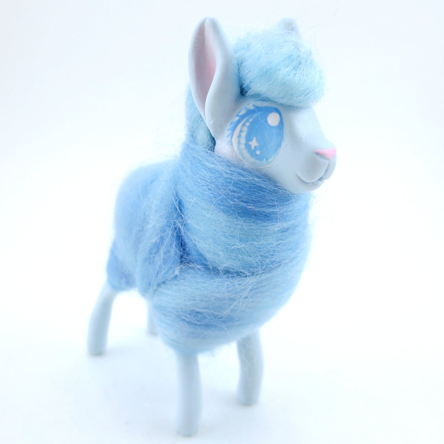 Blue Cotton Candy Llama Figurine - Polymer Clay Carnival Animals