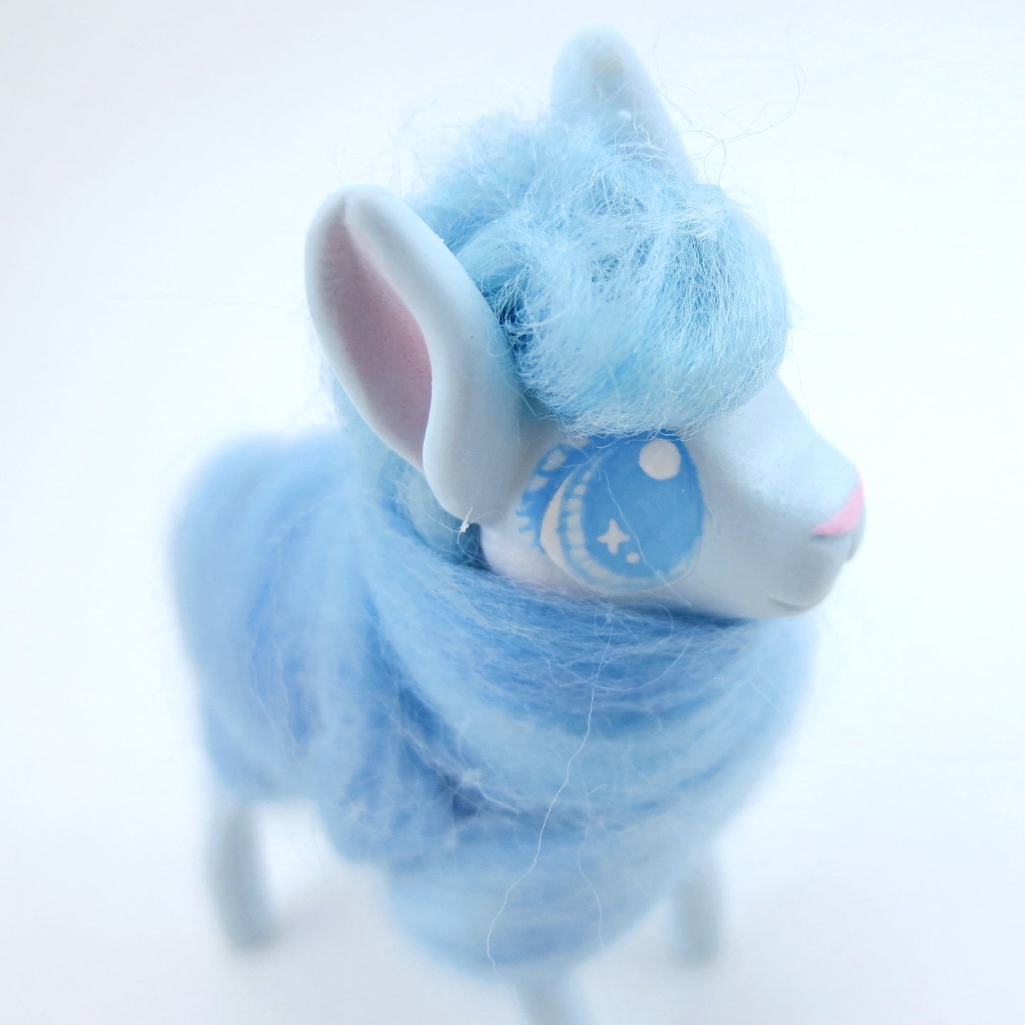 Blue Cotton Candy Llama Figurine - Polymer Clay Carnival Animals