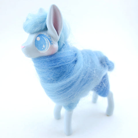 Blue Cotton Candy Llama Figurine - Polymer Clay Carnival Animals