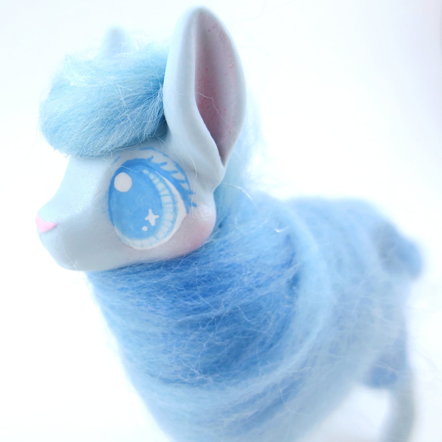 Blue Cotton Candy Llama Figurine - Polymer Clay Carnival Animals