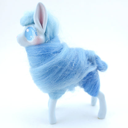 Blue Cotton Candy Llama Figurine - Polymer Clay Carnival Animals