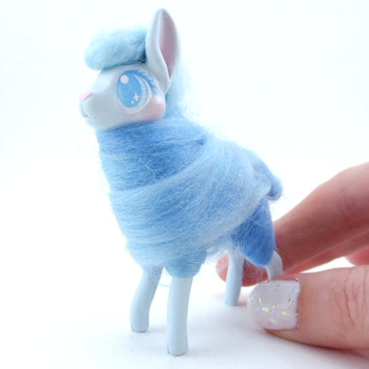 Blue Cotton Candy Llama Figurine - Polymer Clay Carnival Animals