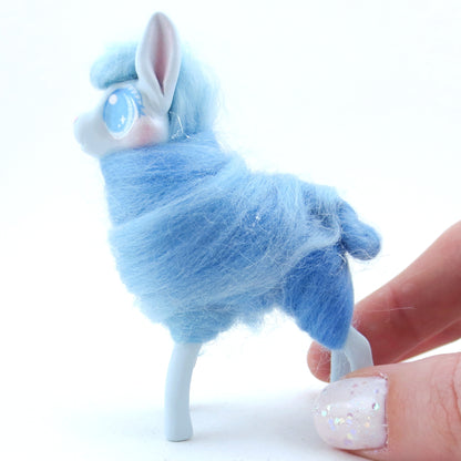 Blue Cotton Candy Llama Figurine - Polymer Clay Carnival Animals