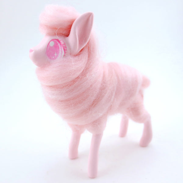 Pink Cotton Candy Llama Figurine - Polymer Clay Carnival Animals