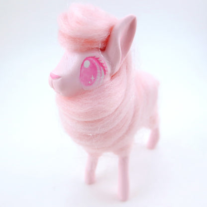 Pink Cotton Candy Llama Figurine - Polymer Clay Carnival Animals