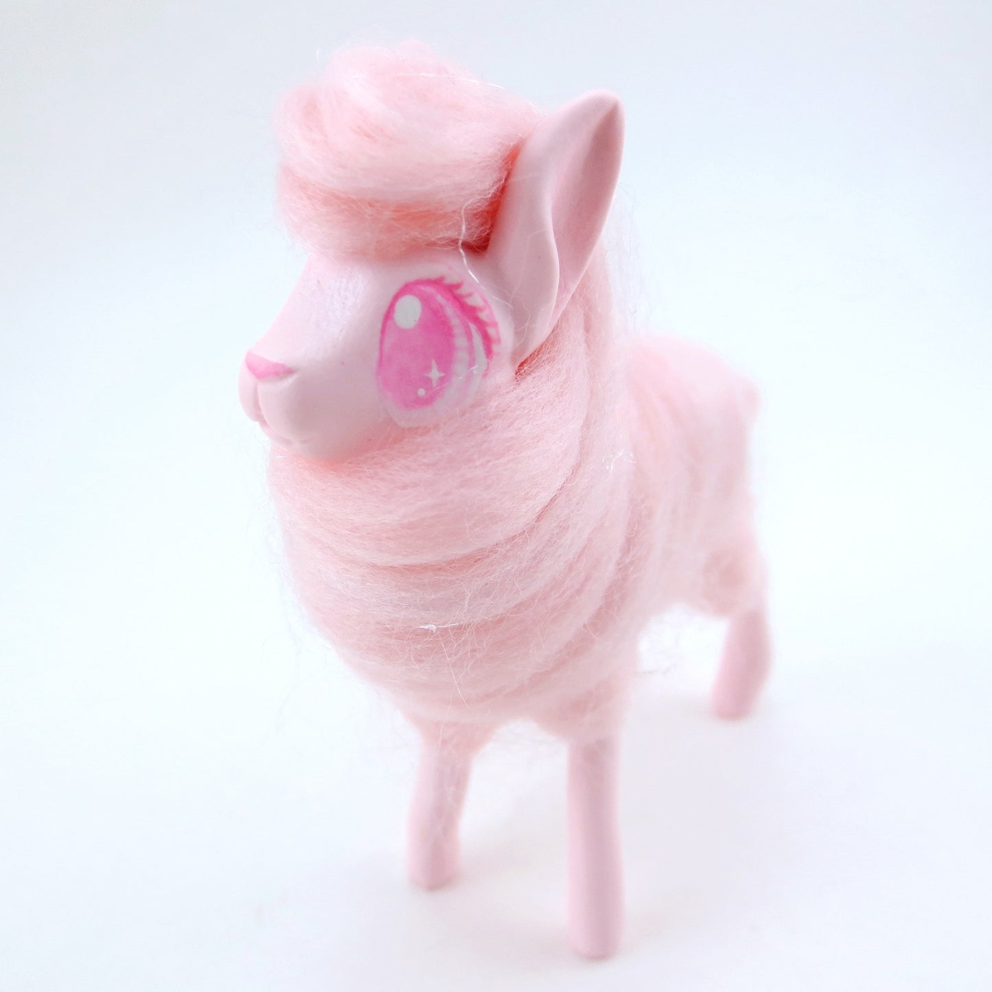 Pink Cotton Candy Llama Figurine - Polymer Clay Carnival Animals