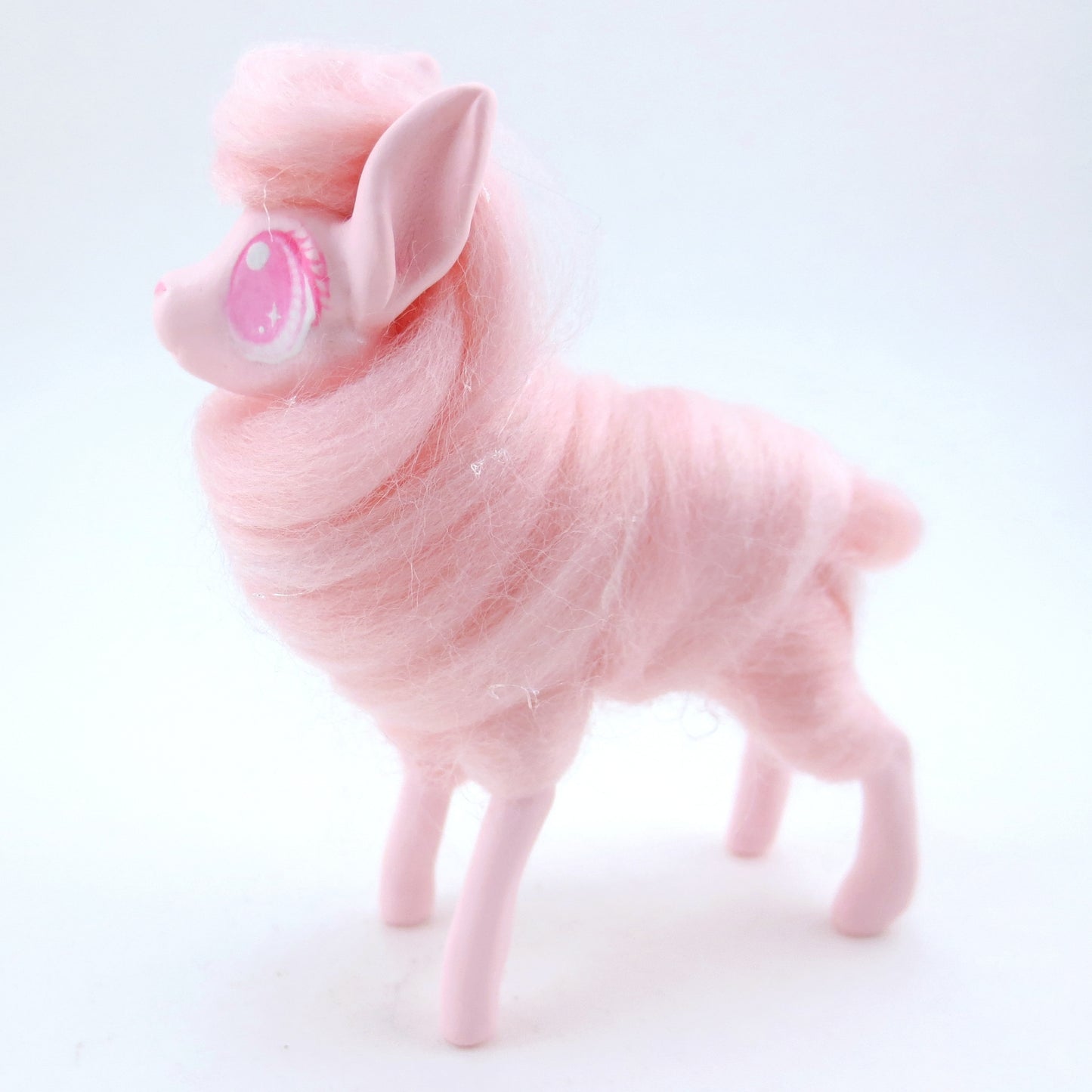 Pink Cotton Candy Llama Figurine - Polymer Clay Carnival Animals