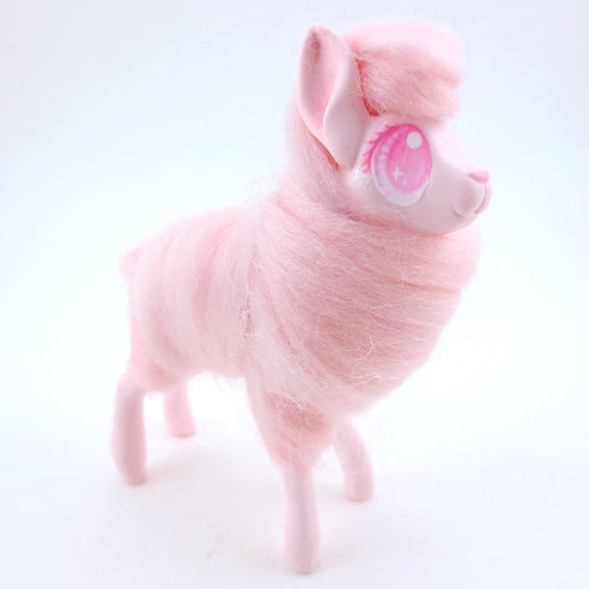 Pink Cotton Candy Llama Figurine - Polymer Clay Carnival Animals