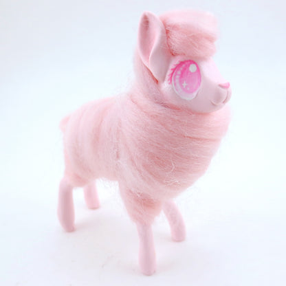 Pink Cotton Candy Llama Figurine - Polymer Clay Carnival Animals