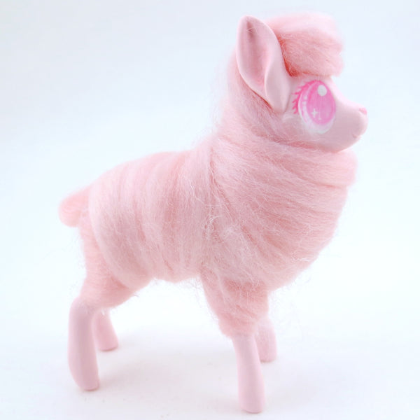 Pink Cotton Candy Llama Figurine - Polymer Clay Carnival Animals