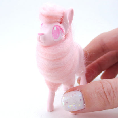 Pink Cotton Candy Llama Figurine - Polymer Clay Carnival Animals