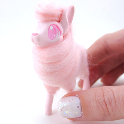 Pink Cotton Candy Llama Figurine - Polymer Clay Carnival Animals