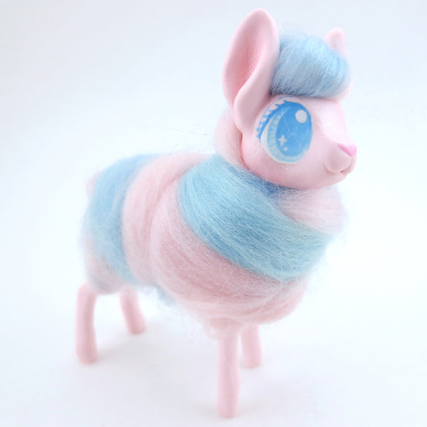 Pink/Blue Swirl Cotton Candy Llama Figurine - Polymer Clay Carnival Animals