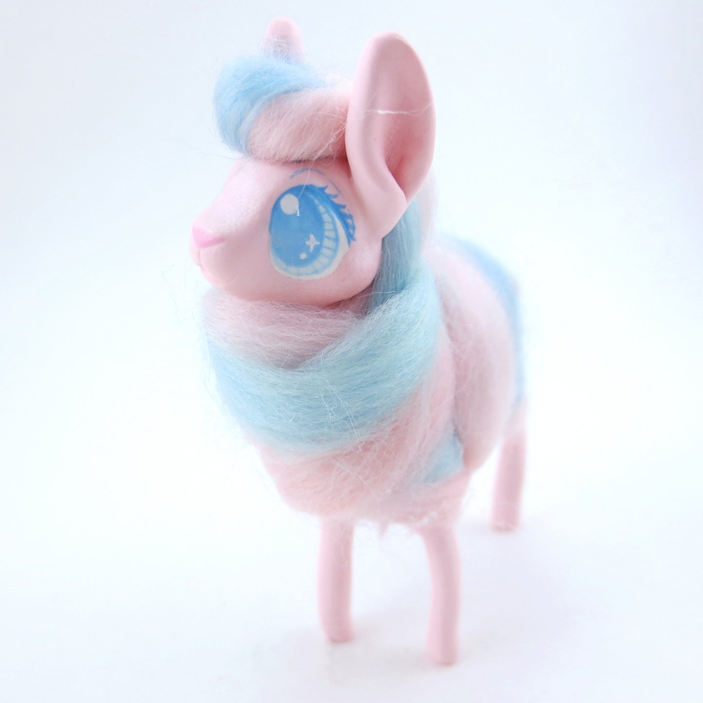 Pink/Blue Swirl Cotton Candy Llama Figurine - Polymer Clay Carnival Animals