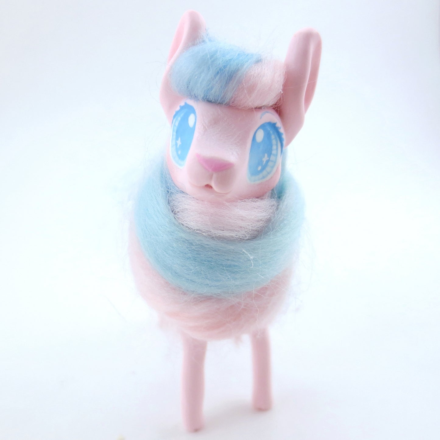 Pink/Blue Swirl Cotton Candy Llama Figurine - Polymer Clay Carnival Animals