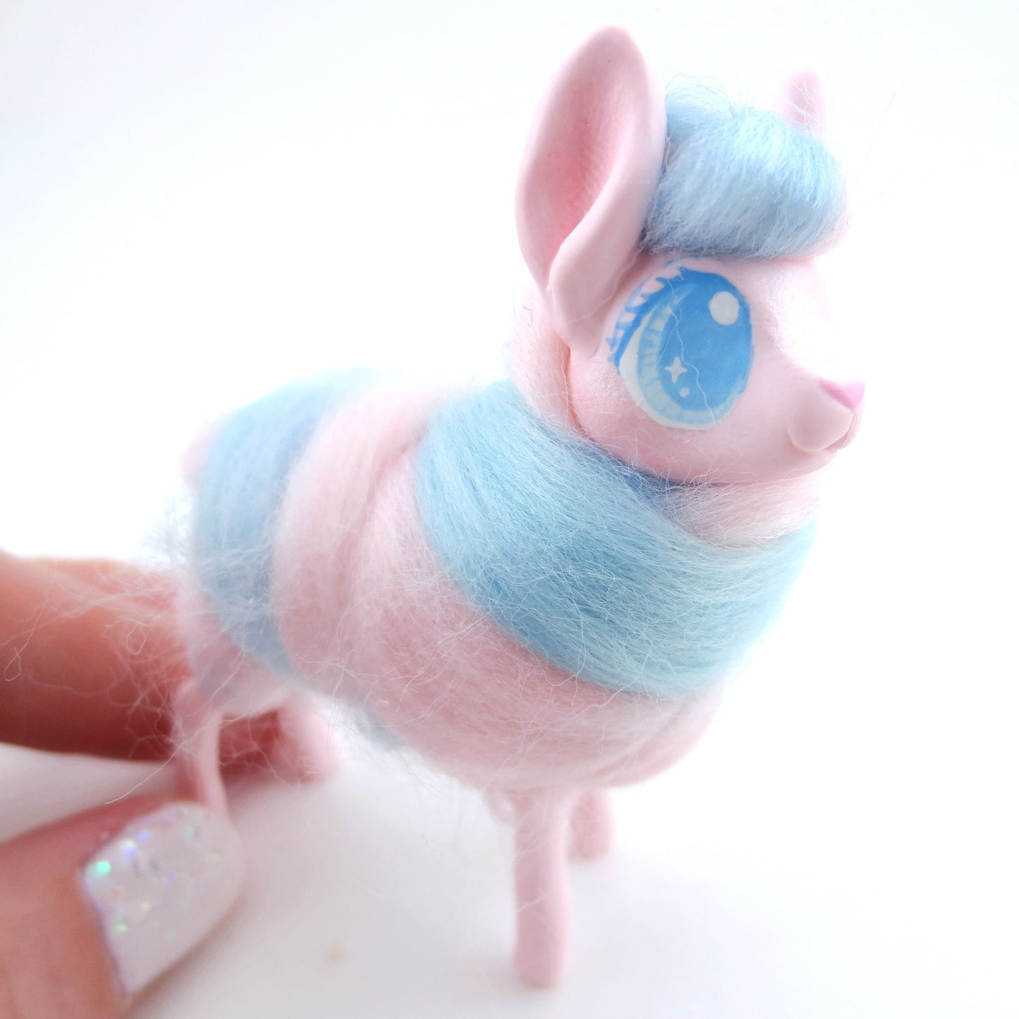 Pink/Blue Swirl Cotton Candy Llama Figurine - Polymer Clay Carnival Animals