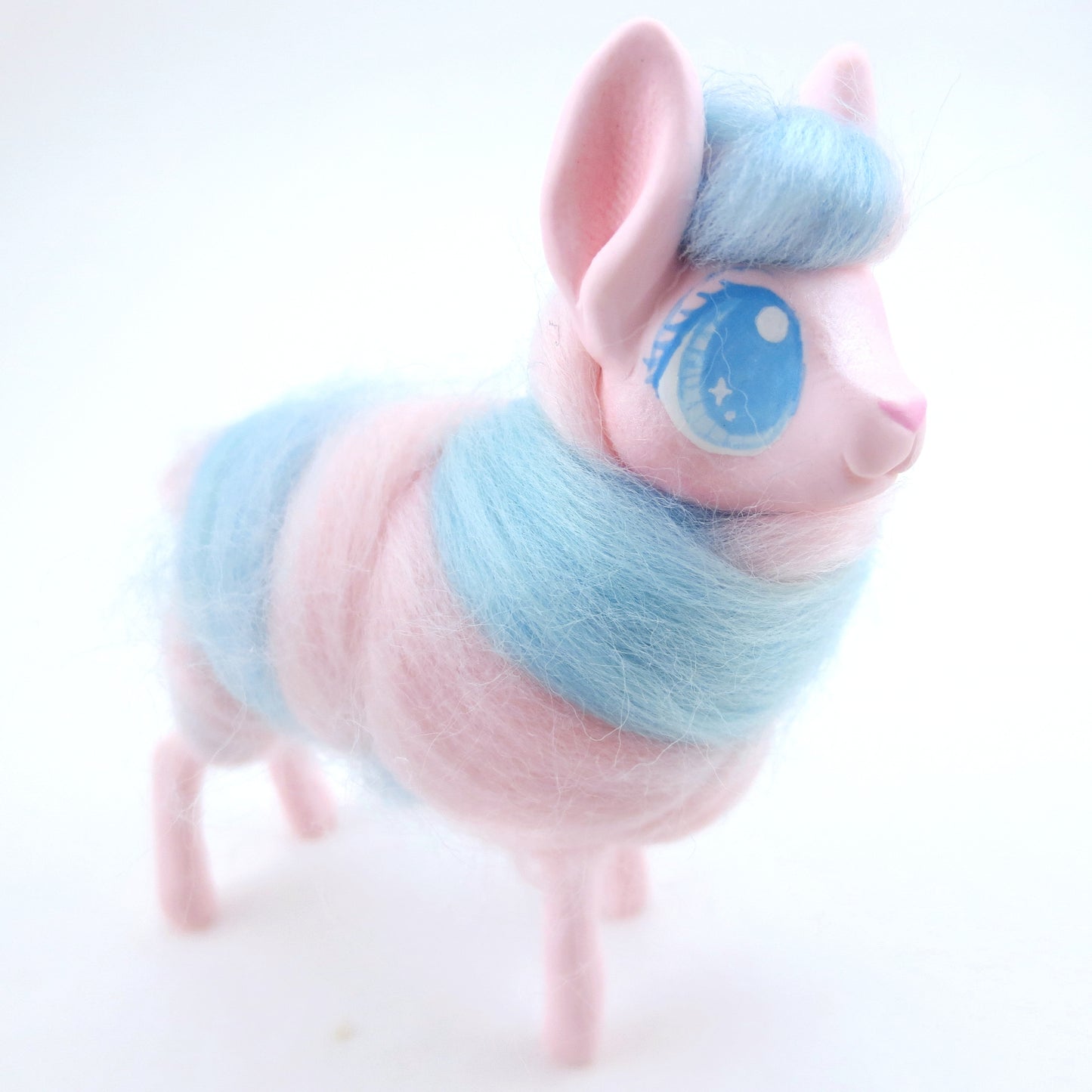 Pink/Blue Swirl Cotton Candy Llama Figurine - Polymer Clay Carnival Animals