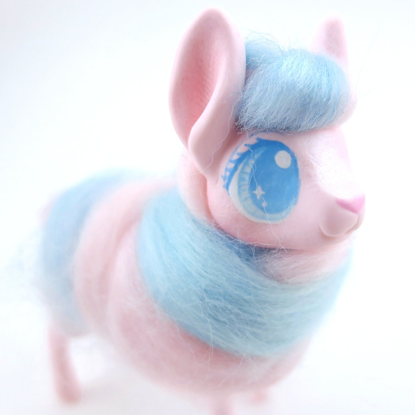 Pink/Blue Swirl Cotton Candy Llama Figurine - Polymer Clay Carnival Animals