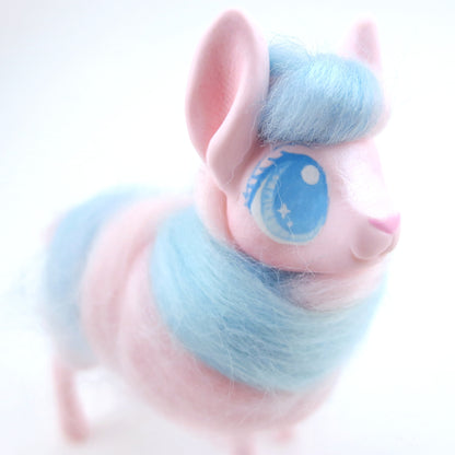 Pink/Blue Swirl Cotton Candy Llama Figurine - Polymer Clay Carnival Animals