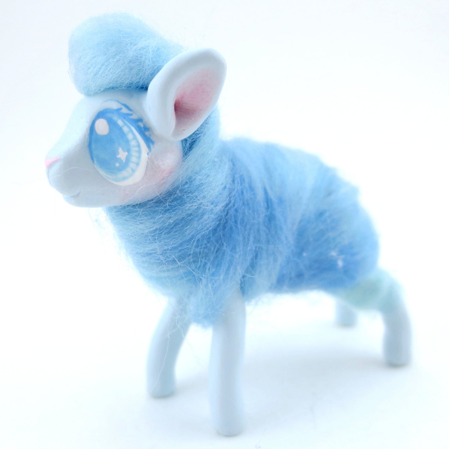 Blue Cotton Candy Lamb Figurine - Polymer Clay Carnival Animals