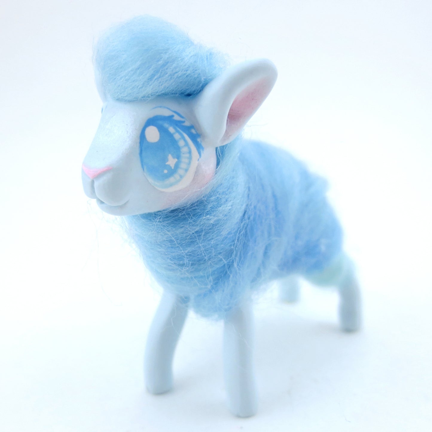 Blue Cotton Candy Lamb Figurine - Polymer Clay Carnival Animals