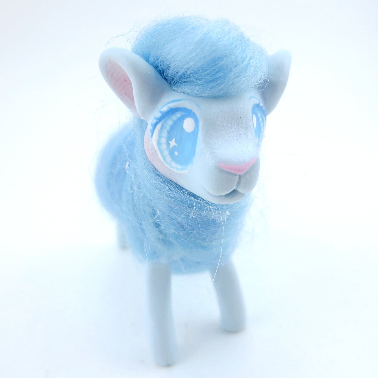 Blue Cotton Candy Lamb Figurine - Polymer Clay Carnival Animals