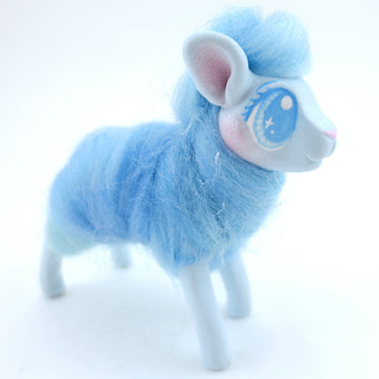 Blue Cotton Candy Lamb Figurine - Polymer Clay Carnival Animals