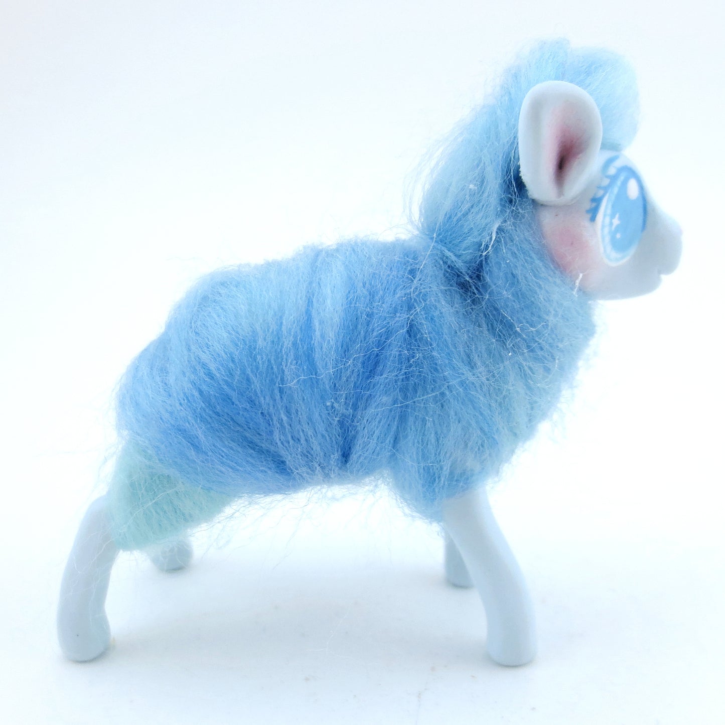 Blue Cotton Candy Lamb Figurine - Polymer Clay Carnival Animals