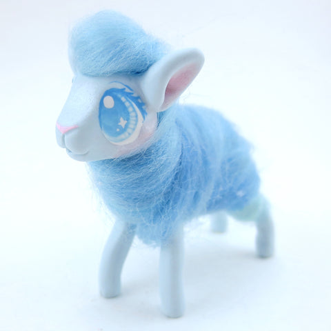 Blue Cotton Candy Lamb Figurine - Polymer Clay Carnival Animals