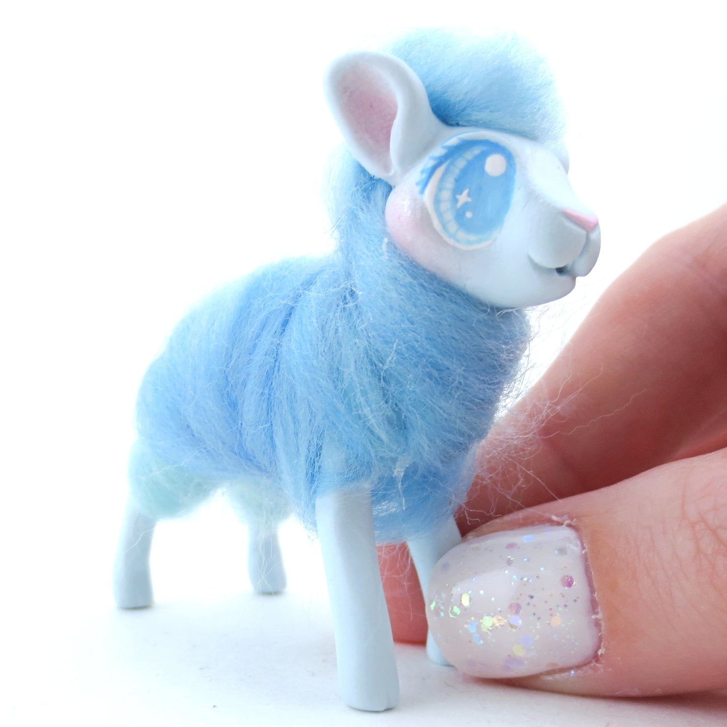 Blue Cotton Candy Lamb Figurine - Polymer Clay Carnival Animals