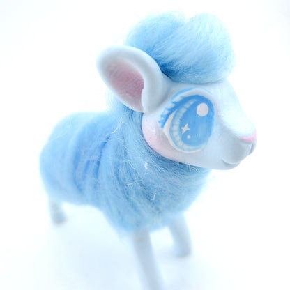 Blue Cotton Candy Lamb Figurine - Polymer Clay Carnival Animals