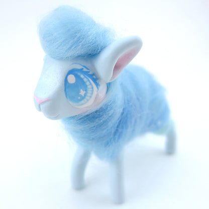 Blue Cotton Candy Lamb Figurine - Polymer Clay Carnival Animals