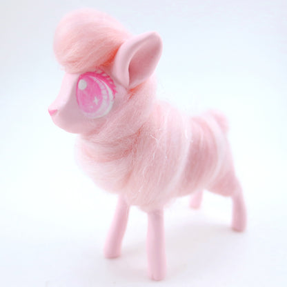 Pink Cotton Candy Lamb Figurine - Polymer Clay Carnival Animals