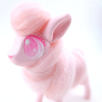 Pink Cotton Candy Lamb Figurine - Polymer Clay Carnival Animals