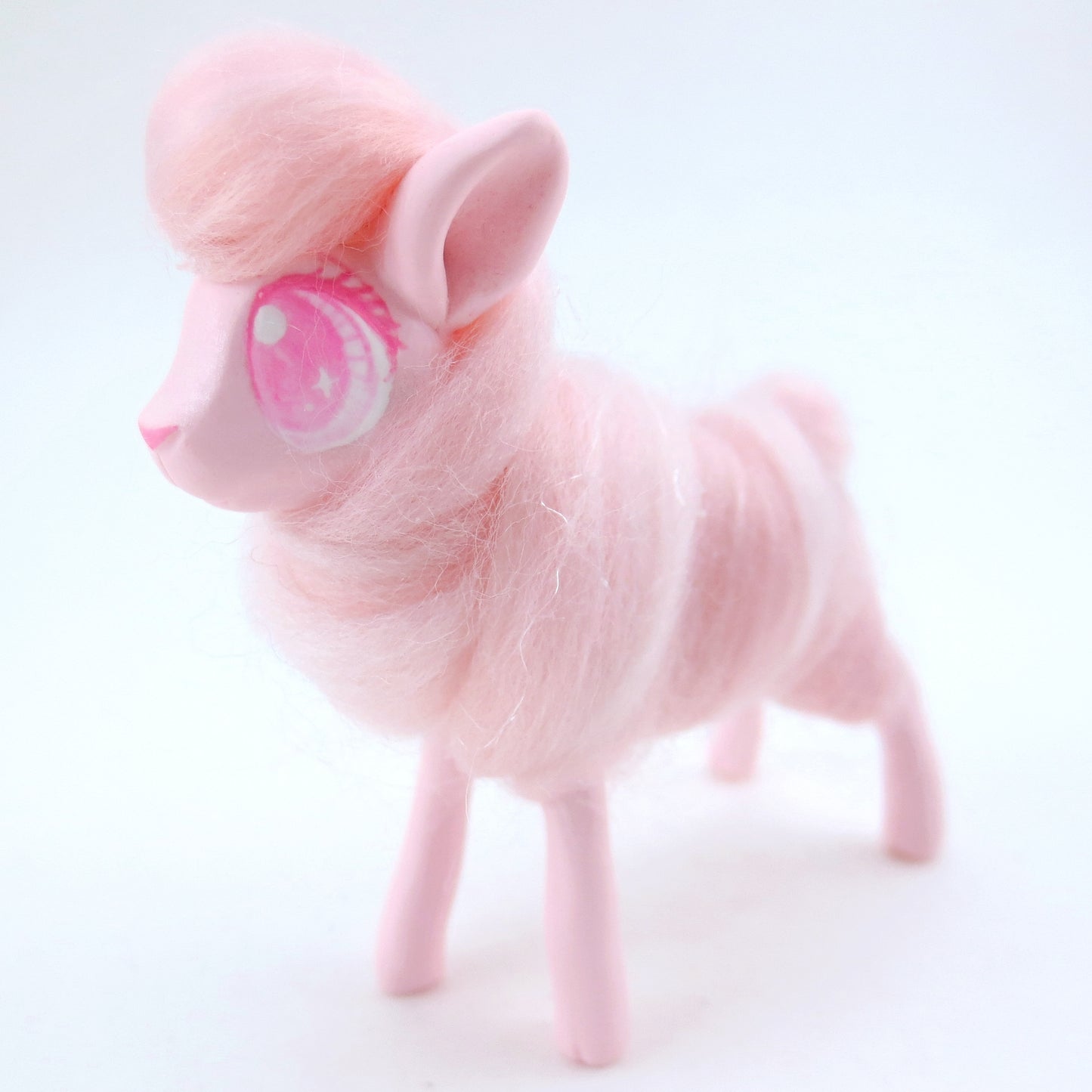 Pink Cotton Candy Lamb Figurine - Polymer Clay Carnival Animals