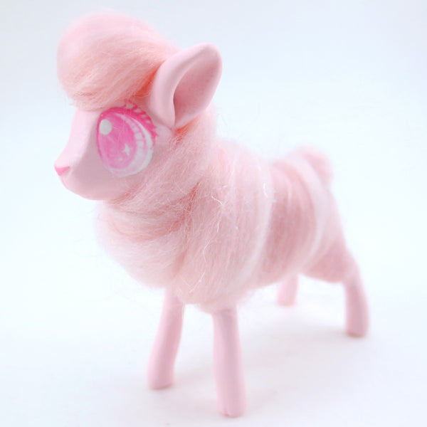 Pink Cotton Candy Lamb Figurine - Polymer Clay Carnival Animals