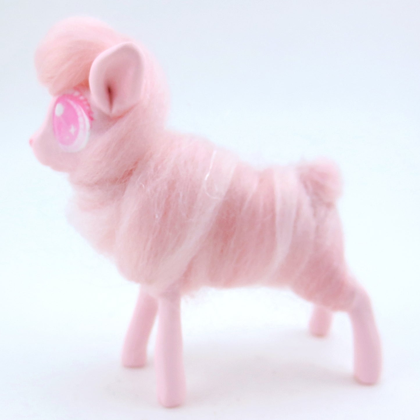 Pink Cotton Candy Lamb Figurine - Polymer Clay Carnival Animals