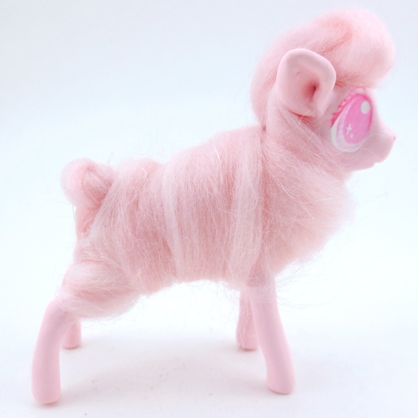 Pink Cotton Candy Lamb Figurine - Polymer Clay Carnival Animals