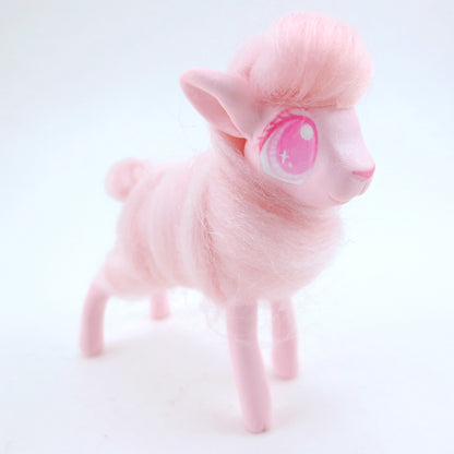 Pink Cotton Candy Lamb Figurine - Polymer Clay Carnival Animals