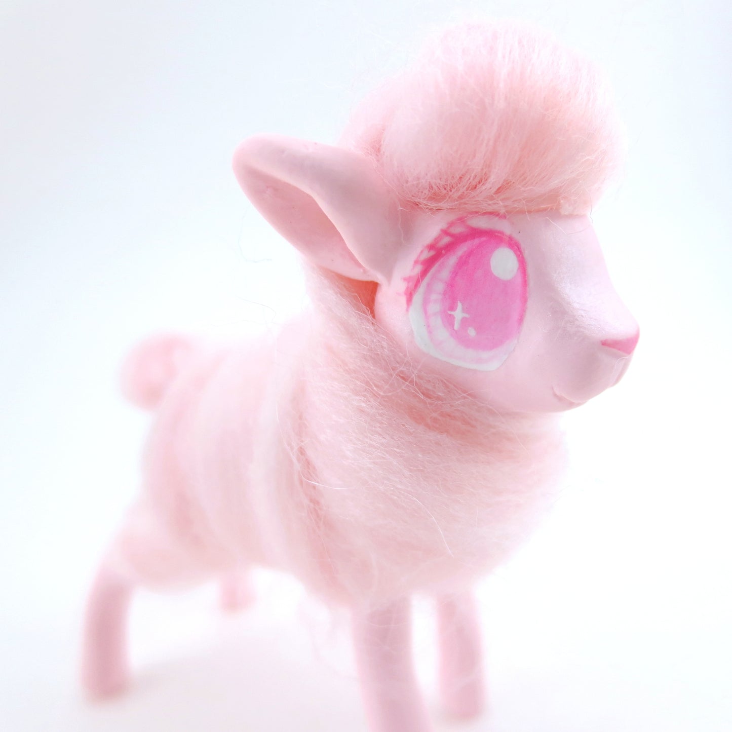 Pink Cotton Candy Lamb Figurine - Polymer Clay Carnival Animals