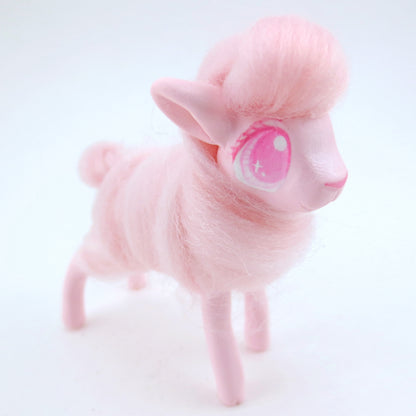 Pink Cotton Candy Lamb Figurine - Polymer Clay Carnival Animals