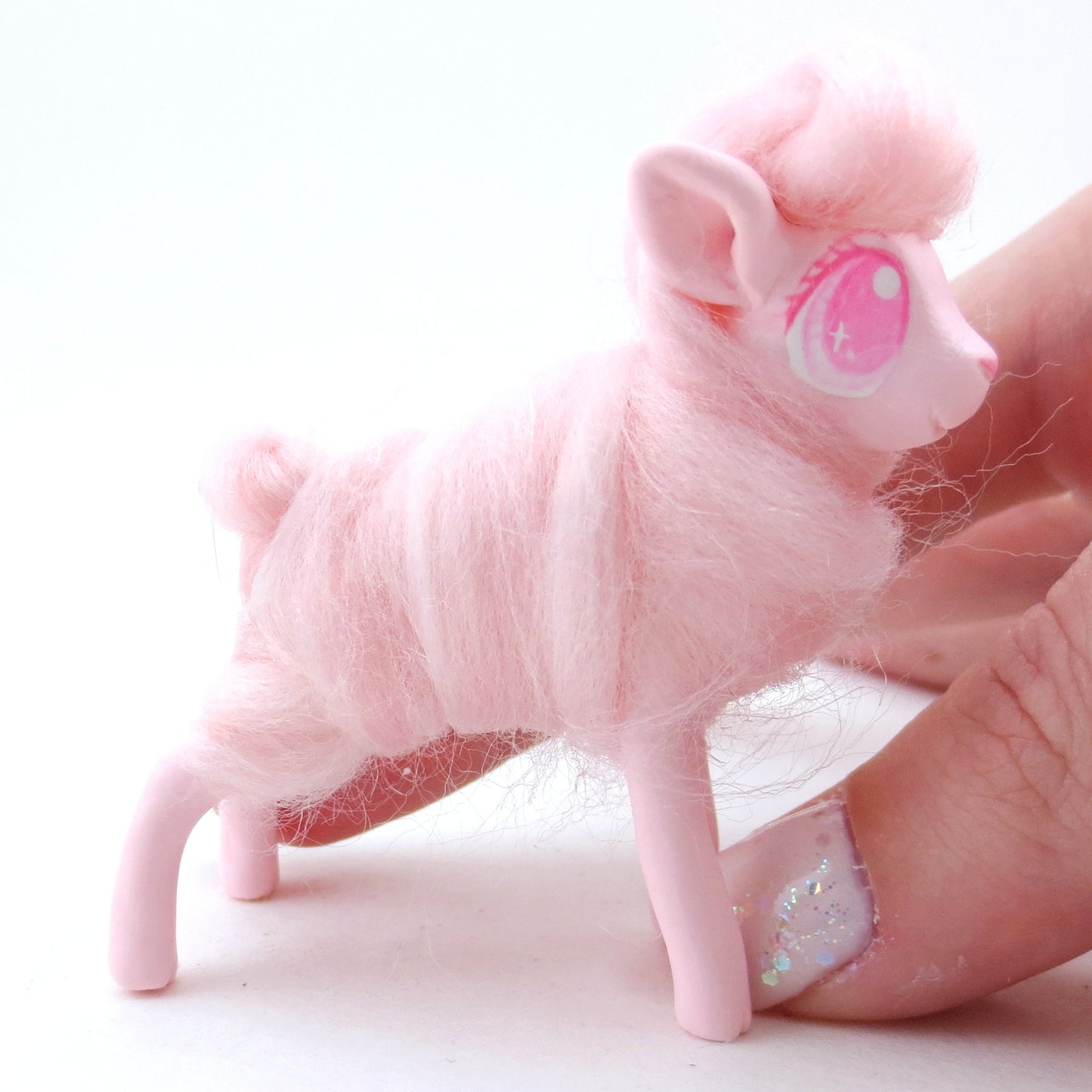 Pink Cotton Candy Lamb Figurine - Polymer Clay Carnival Animals