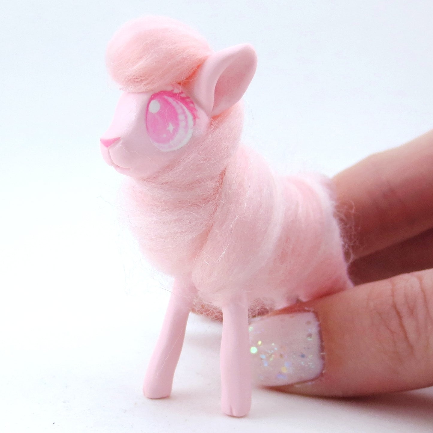 Pink Cotton Candy Lamb Figurine - Polymer Clay Carnival Animals