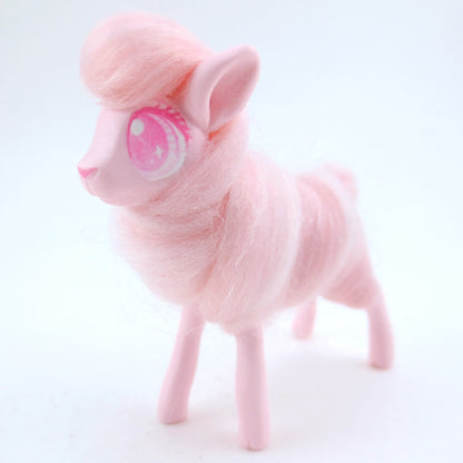 Pink Cotton Candy Lamb Figurine - Polymer Clay Carnival Animals