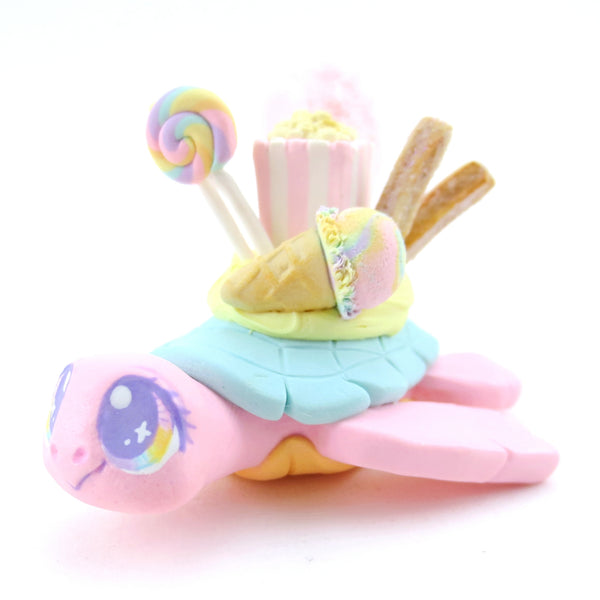 Fair Food Dessert Turtle Figurine Pink/Turquoise - Polymer Clay Carnival Animals