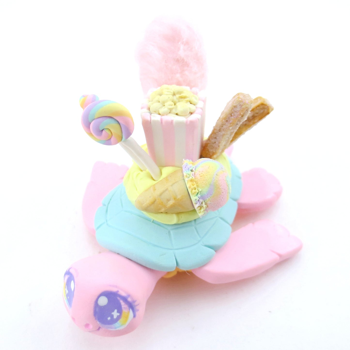 Fair Food Dessert Turtle Figurine Pink/Turquoise - Polymer Clay Carnival Animals