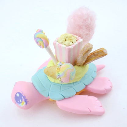 Fair Food Dessert Turtle Figurine Pink/Turquoise - Polymer Clay Carnival Animals