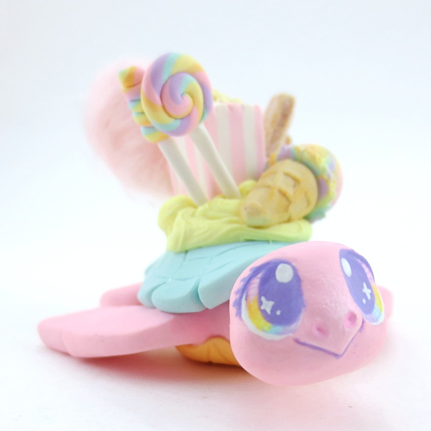 Fair Food Dessert Turtle Figurine Pink/Turquoise - Polymer Clay Carnival Animals